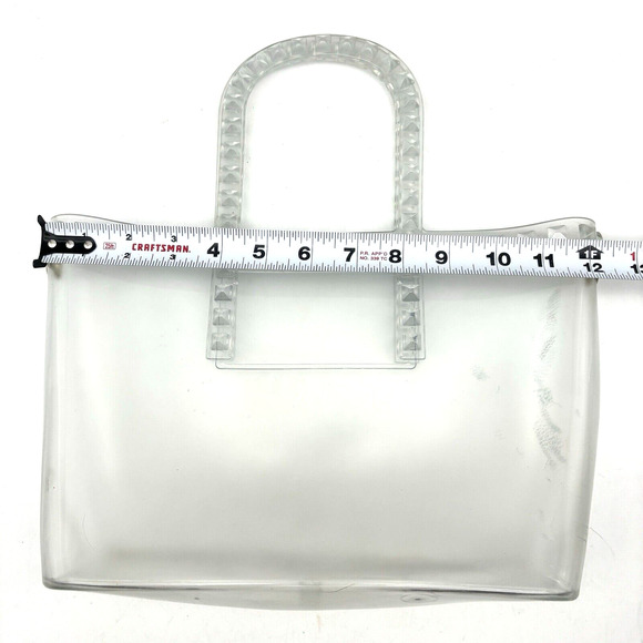 Vintage 00s Y2K Clear PVC Jelly Double Handle Pyramid Studded Purse 13x8" - Picture 8 of 12